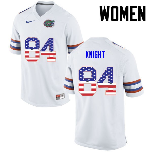 Florida Gators Women #84 Camrin Knight College Football Jersey USA Flag Fashion White